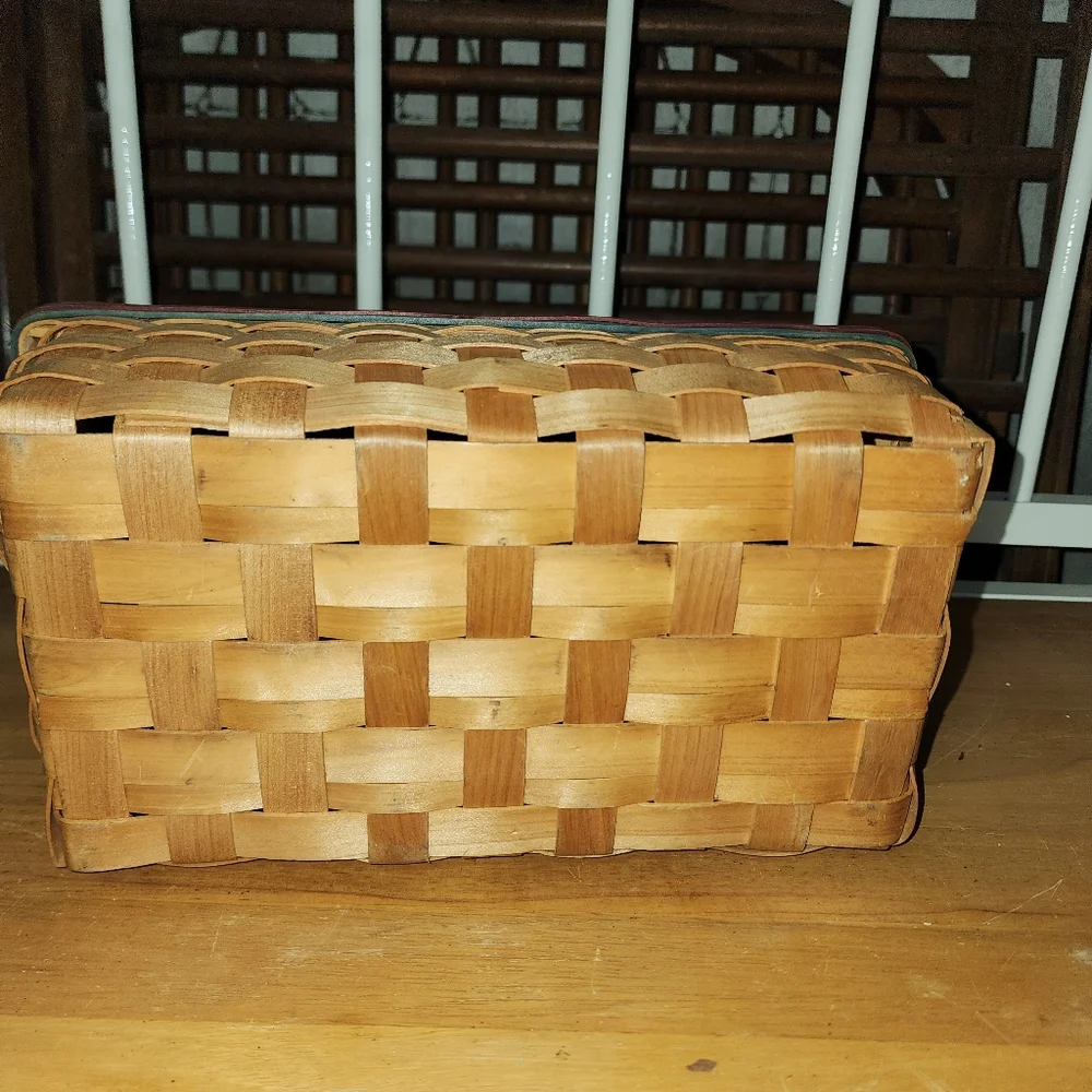 Tissue box Basket holder red, white & blue motif on top. Great shape as shown.